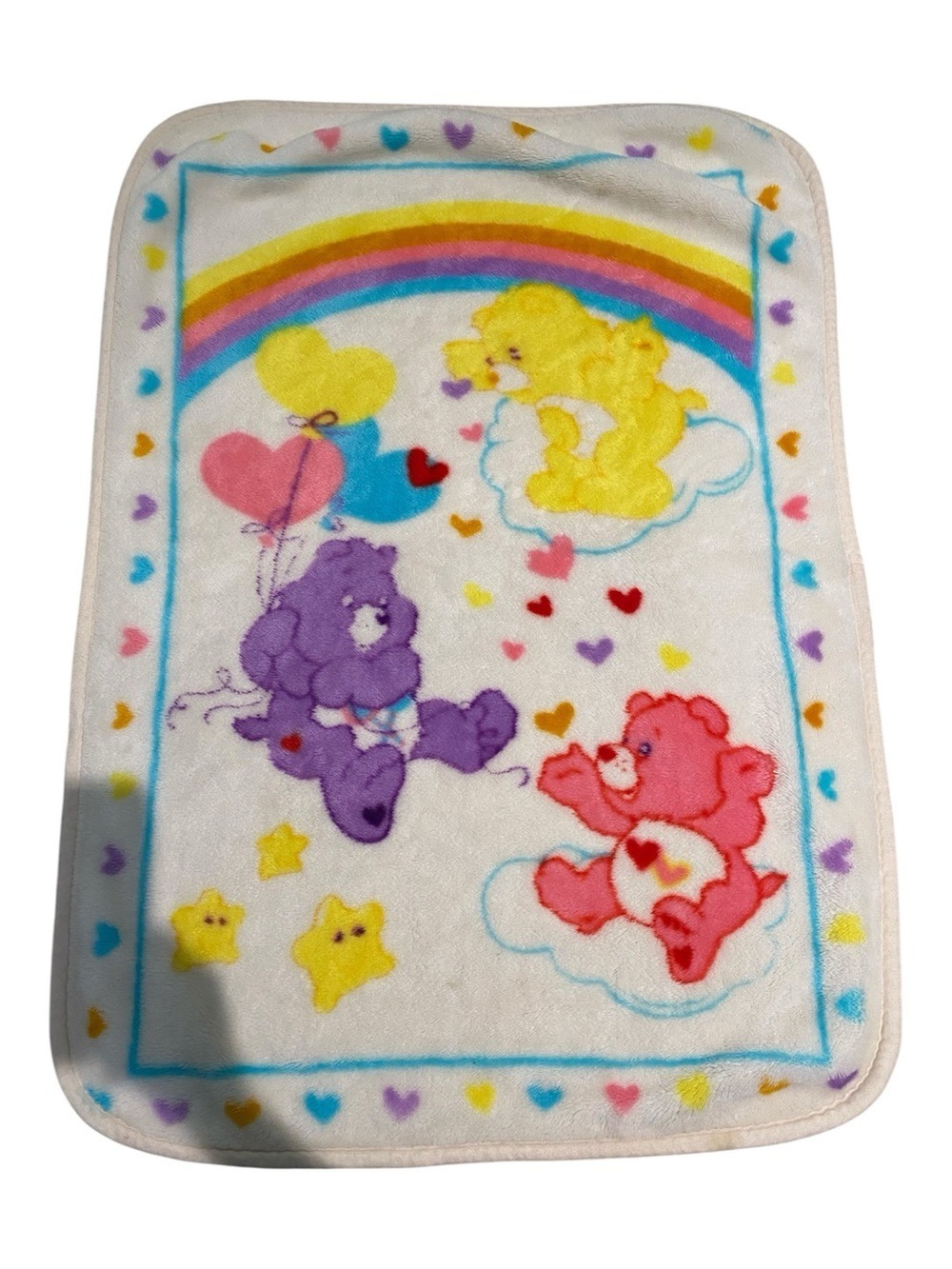 Vintage 90's Classic Care Bears Bear Rainbow Velour Baby Blanket Lovey